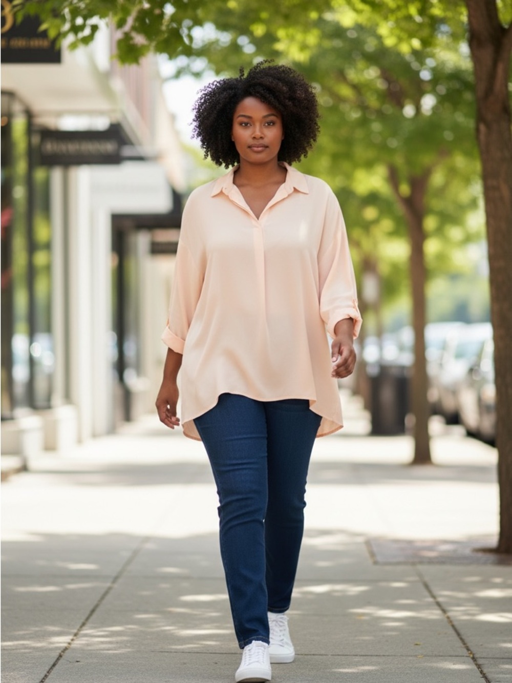 Anne Klein Cream Long-Sleeve Tunic Top